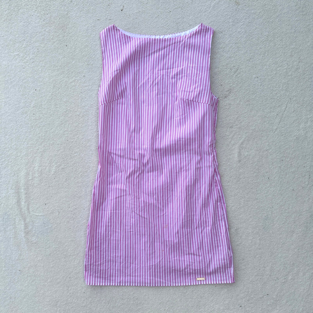MISSGUIDED Striped Pintuck Sleeveless Mini Sheath Dress Women's Size L Pink